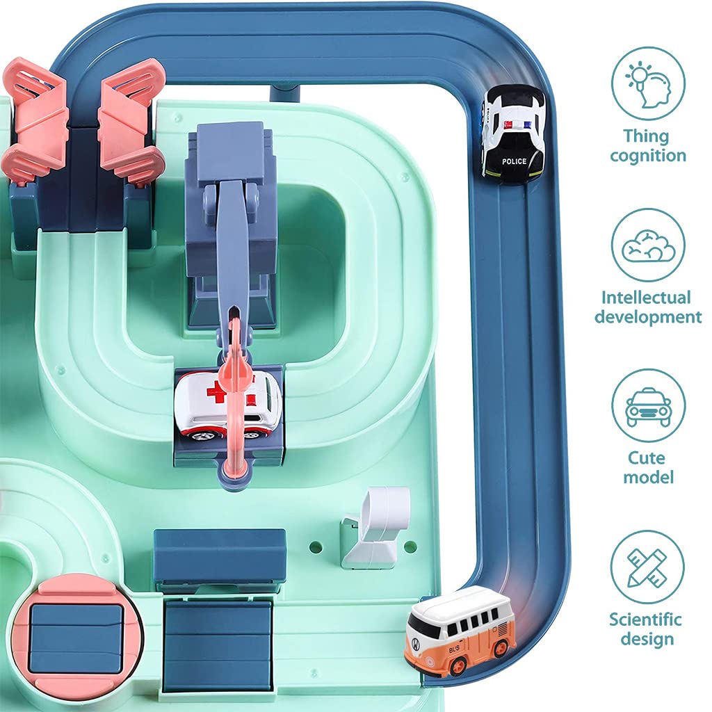 PATPAT Car Race Tracks Toy for Boys Girls Kids, City Rescue Preschool Educational Toy with Random 4 Car Toys, Parent-Child Interactive Car Playsets for 3-8 Years Old Toddlers Boys Girls (Green) PATPAT Car Race Tracks Toy for Boys Girls Kids, City Rescue Preschool Educational Toy with Random 4 Car Toys, Parent-Child Interactive Car Playsets for 3-8 Years Old Toddlers Boys Girls (Green)